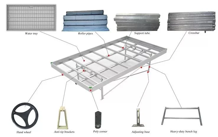 Greenhouse Plant Nursery Equipment Movable Grow Table Seedbed Greenhouse Rolling Benches