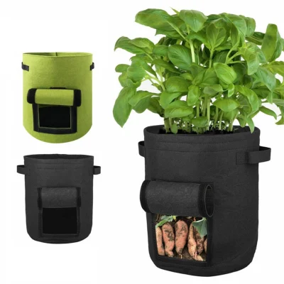 Sacos personalizados de feltro de 10 galões para cultivo de batata/vegetais/plantas Saco de cultivo de tecido não tecido com janela e alça